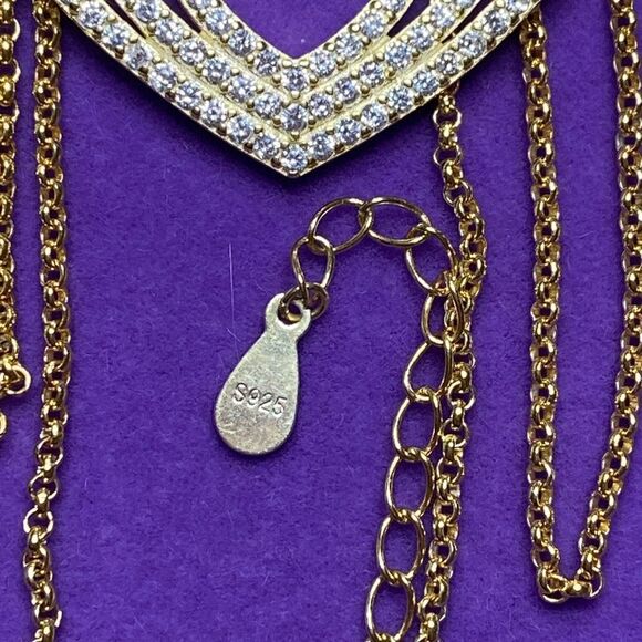 💛 Classic Gold Plated 925 Heart Layer CZ Necklace - Picture 4 of 6